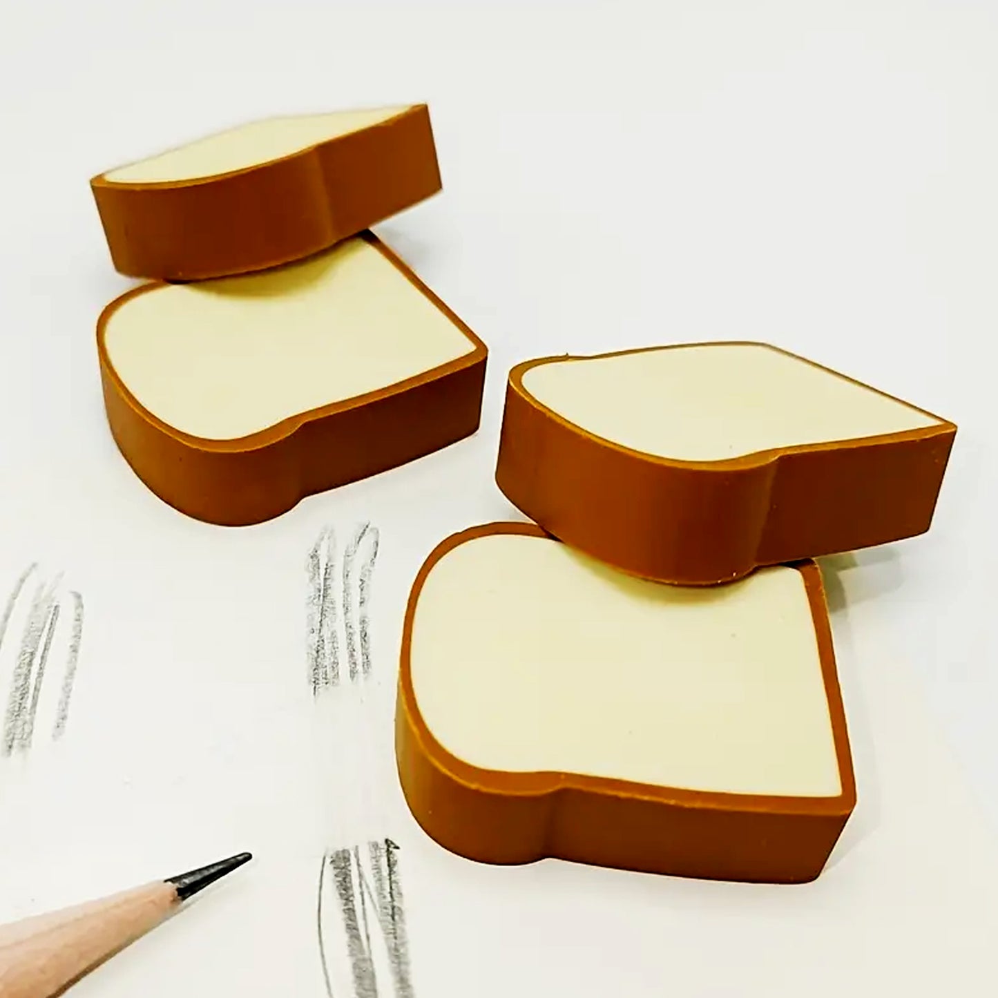 17527 3d Toast Bread Shape Eraser For Kids Cartoons Erasers Toast Bread Erasers Bread Shaped Eraser For Students Gift Cute Fun Food Pencil Erasers For School Classroom Stationery For Boys Girls (4 Pcs Set)
