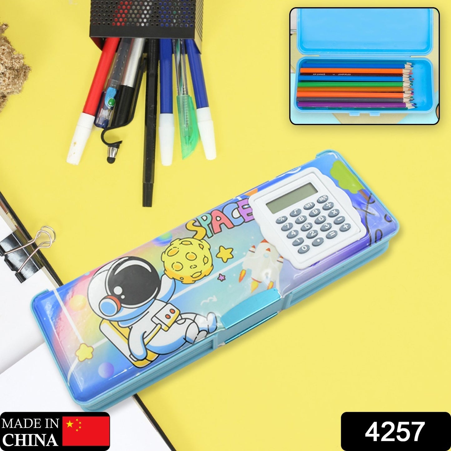 4257 Double Sided Magnetic Geometry Box Pencil Box With Calculator For Boys Art Plastic Pencil Box For Girls And Boys